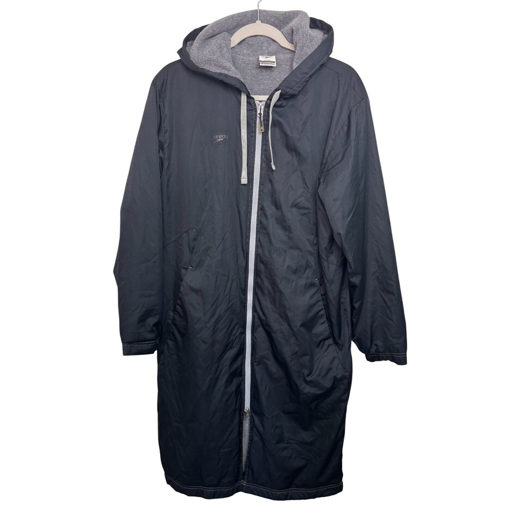 Speedo Hooded Swim Team Parka Black Full Zip Lined Beach Pool Unisex Size Small